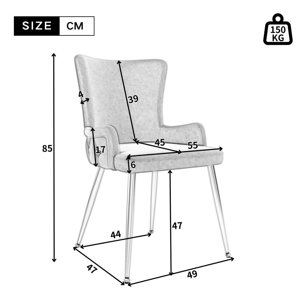 Set di 2 sedie da pranzo in velluto - Zephmum- Gambe in metallo argento, grigio