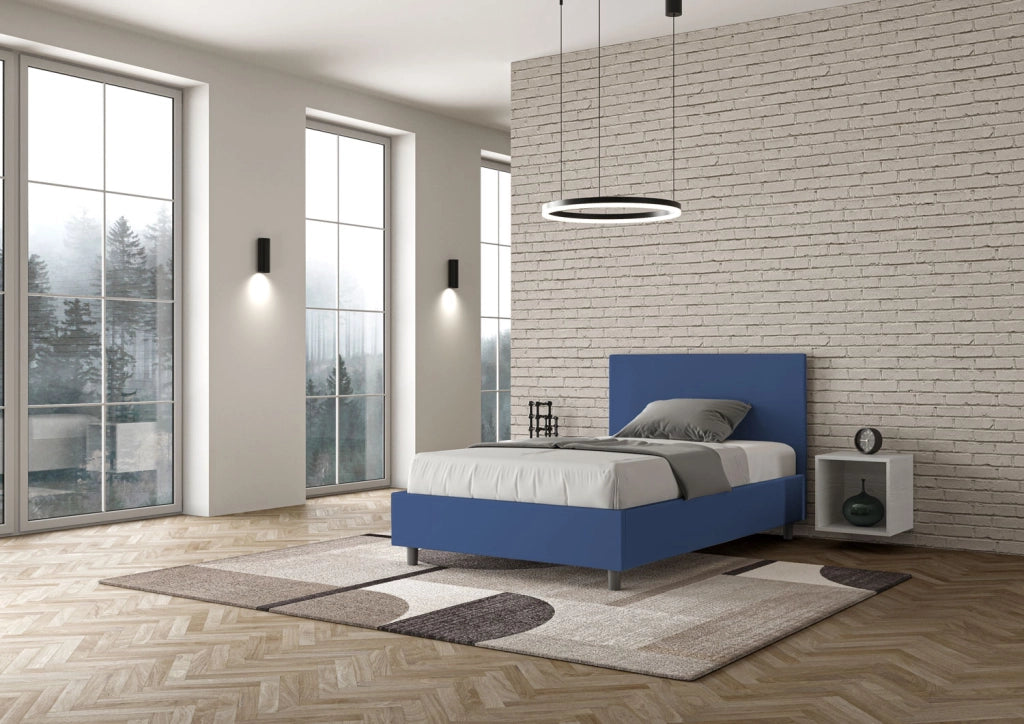 BS COM Letto una piazza e mezza con rete imbottito 120x200 similpelle blu