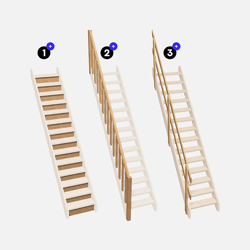 NORMANDIE - Scala dritta in legno con 2 binari