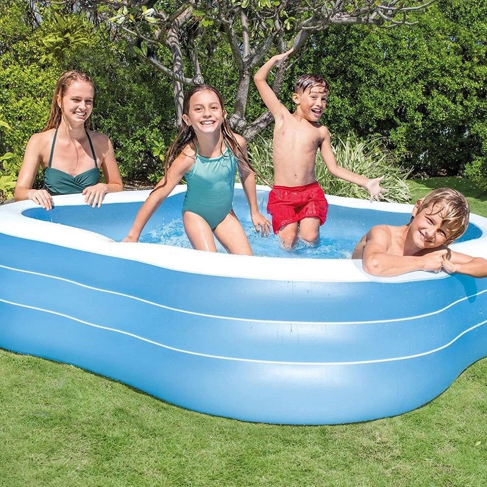 Trade Shop - Piscina Family Quadrata Gonfiabile A Tre Anelli 229 X 229 X 56 Cm Giardino 57495 -