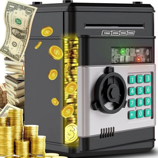Cassa di Risparmio per Bambini Bancomat Automatico per Bambini Cassa di Risparmio per Bambini con Monete Contanti Modello: 12345, Capacità di 5 monete, Accettazione di monete da 1 a 2 Euro
