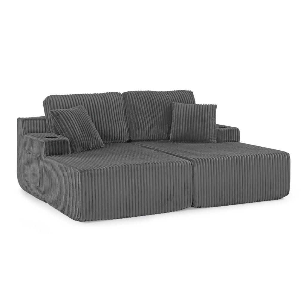 Divano Letto 2 Posti Relax ¨C MINIMAL ¨C Grigio, Velluto a Coste, con Cuscini