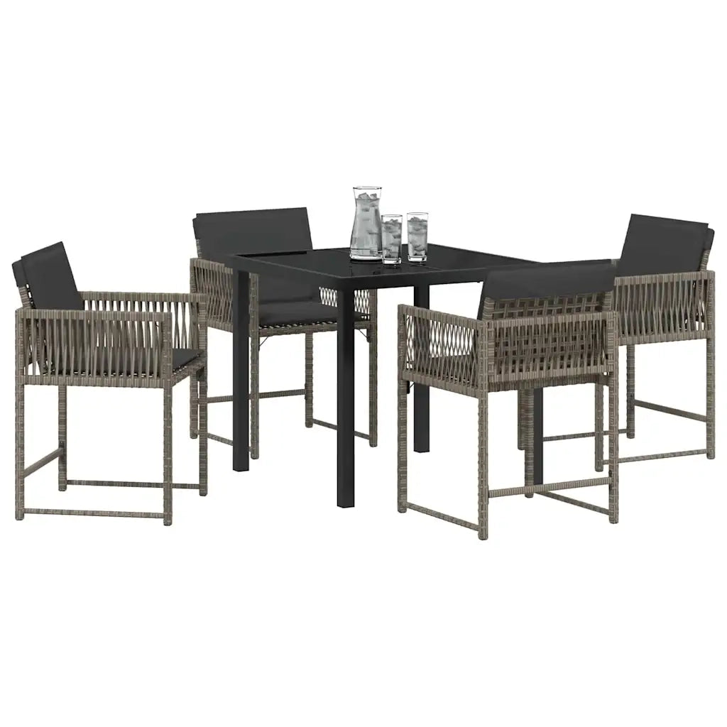Set da Pranzo per Giardino 5 pcs Grigio polyrattan