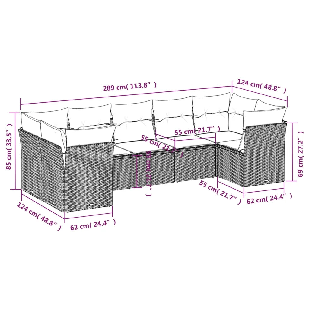 Set Divani da Giardino con Cuscini 7pz Nero Polyrattan 3249954