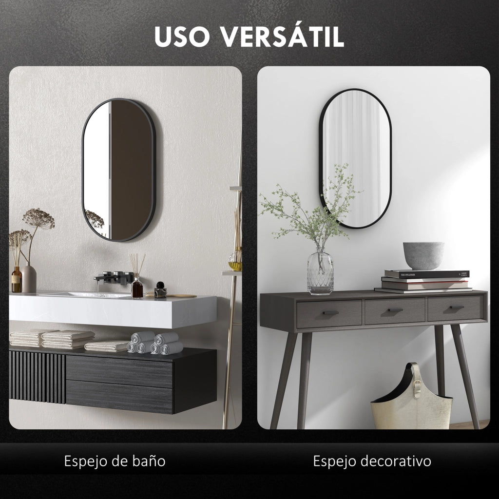 Specchio da Bagno Ovale con Cornice Alluminio ¨C zephmum ¨C Nero 40x70 cm