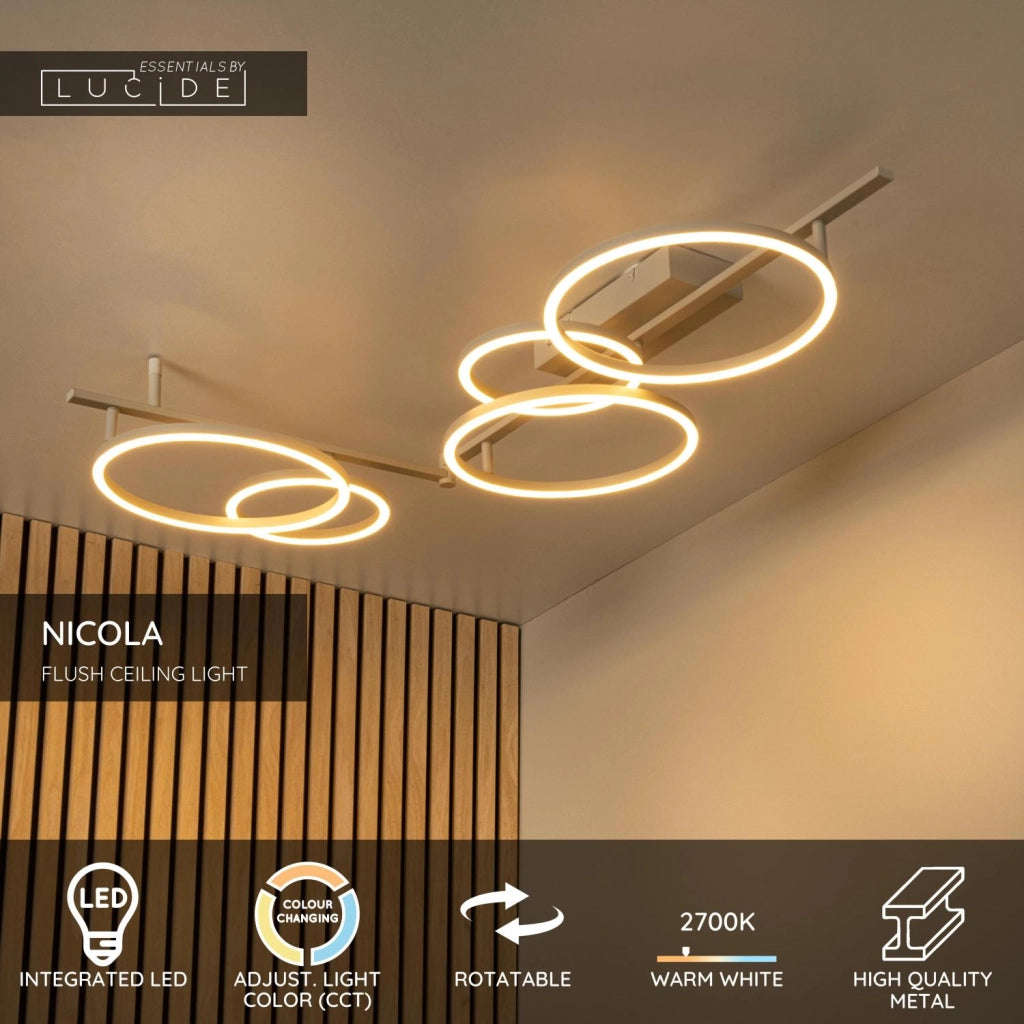 Lampada da soffitto NICOLA 2 ring LED taupe Lucide