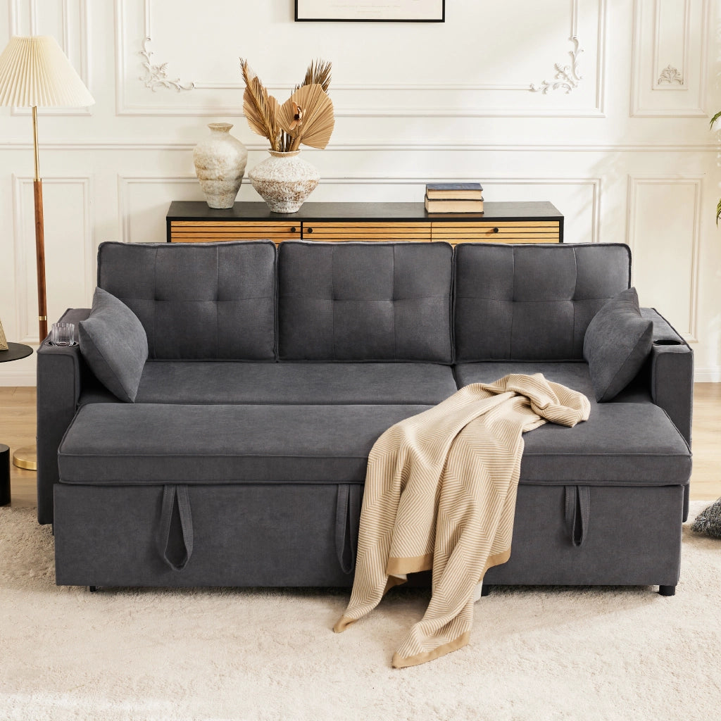 Divano letto L - Zephmum - Design moderno, bracciolo con portabicchieri, stoccaggio