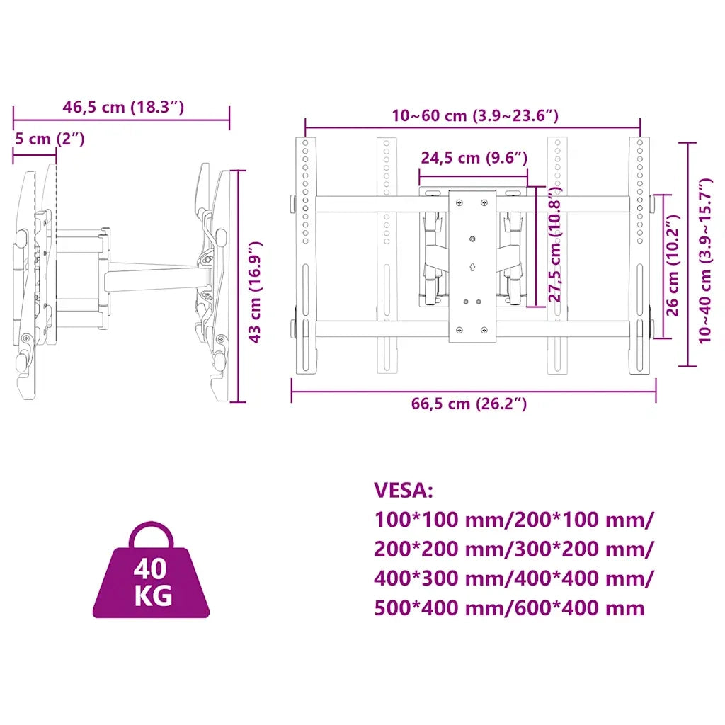 Supporto a Parete per Schermo 37"-80" Max VESA 600x400 mm 40kg 379573