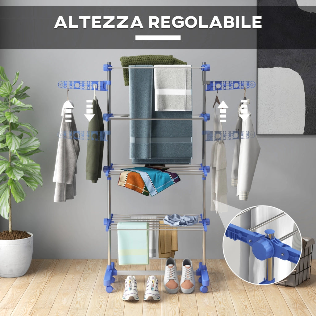 Stendino Verticale con Ripiani Regolabili ¨C Minimal ¨C Blu Argento 142x55x172