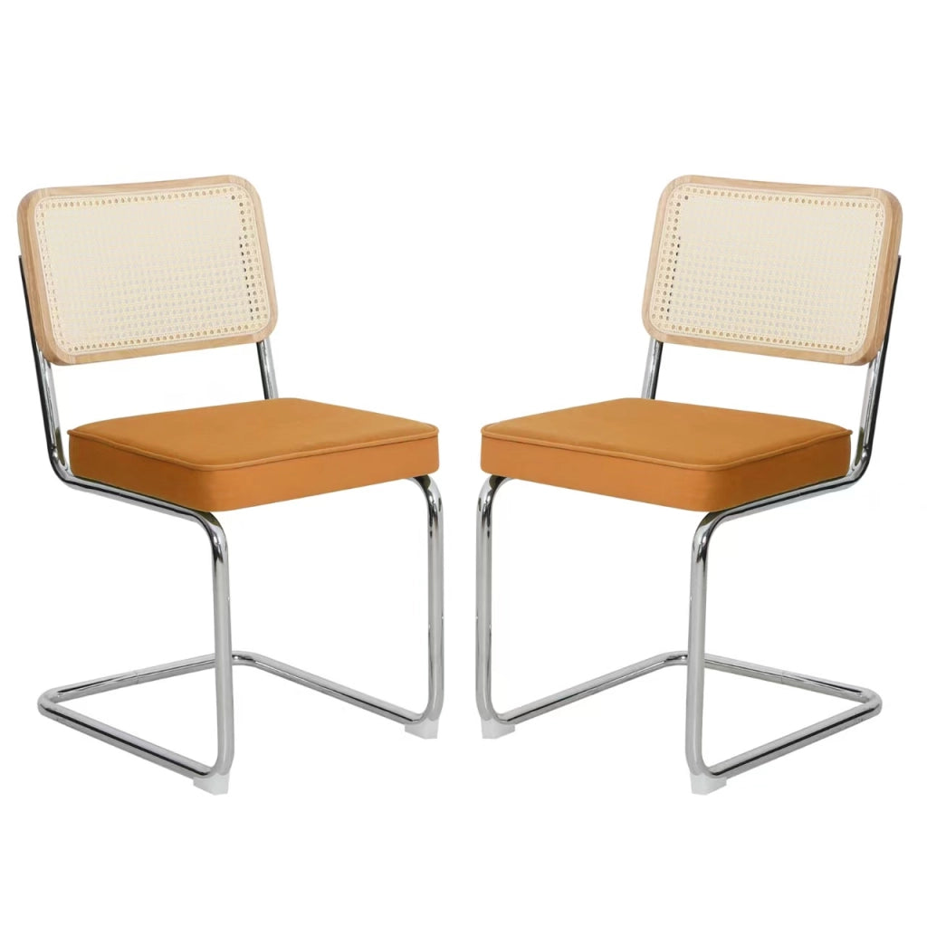 Sedie da Pranzo Set 2 Pezzi ¨C MINIMAL ¨C Velluto Rattan, Gambe Cromate, Design Moderno