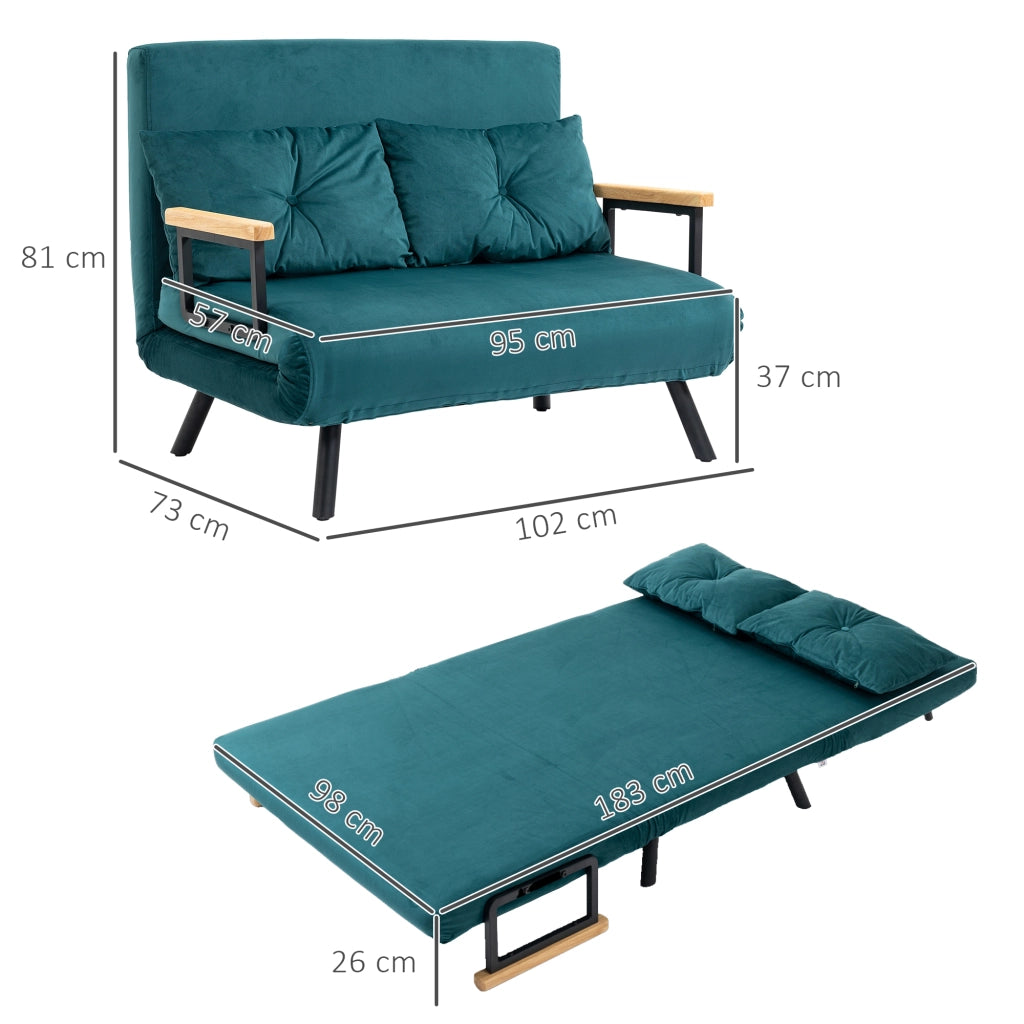 Divano letto 2 posti ¨C Xylo ¨C Velluto verde con schienale regolabile e 2 cuscini