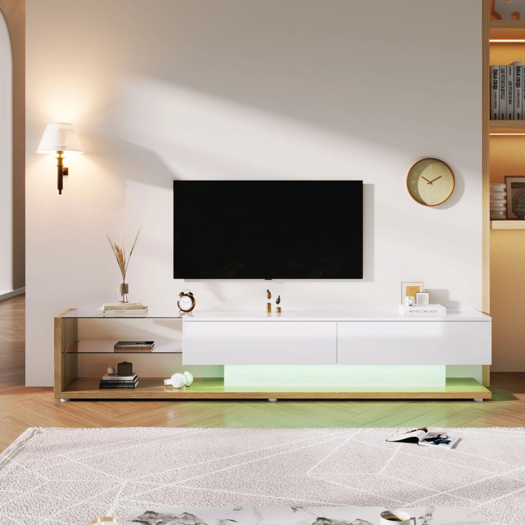 Mobile TV combinato - Zephmum - Bianco lucido e legno, LED regolabili