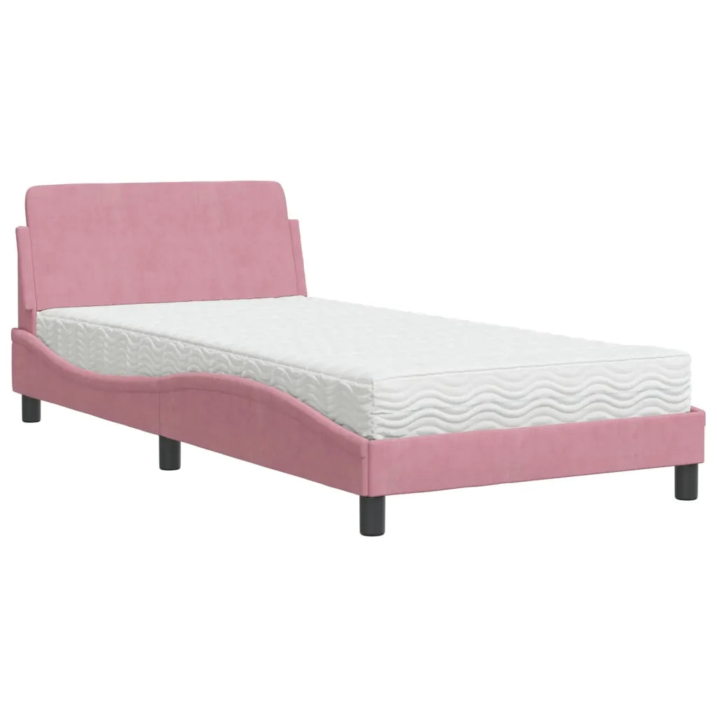 Letto con Materasso Dover Rosa 100x200 cm in Velluto