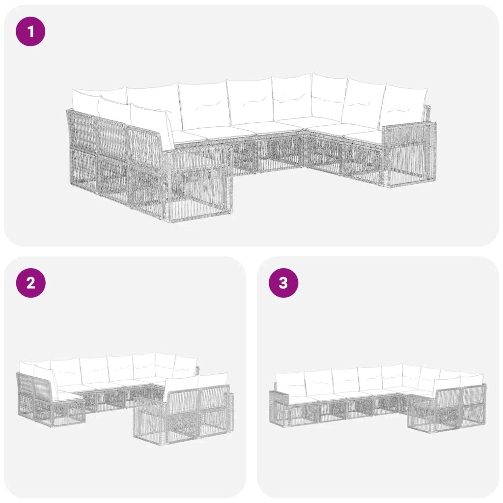 Set Divano da Giardino 9 pz Nero e Bianco Crema polyrattan 3435226