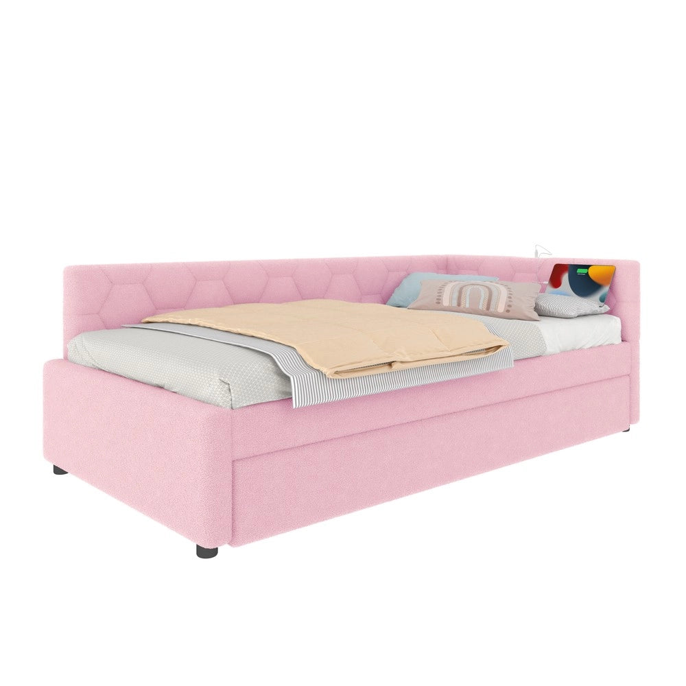 Letto Singolo con Divano e Rete a Doghe ¨C MINIMAL ¨C Rosa, Tessuto, 90x200