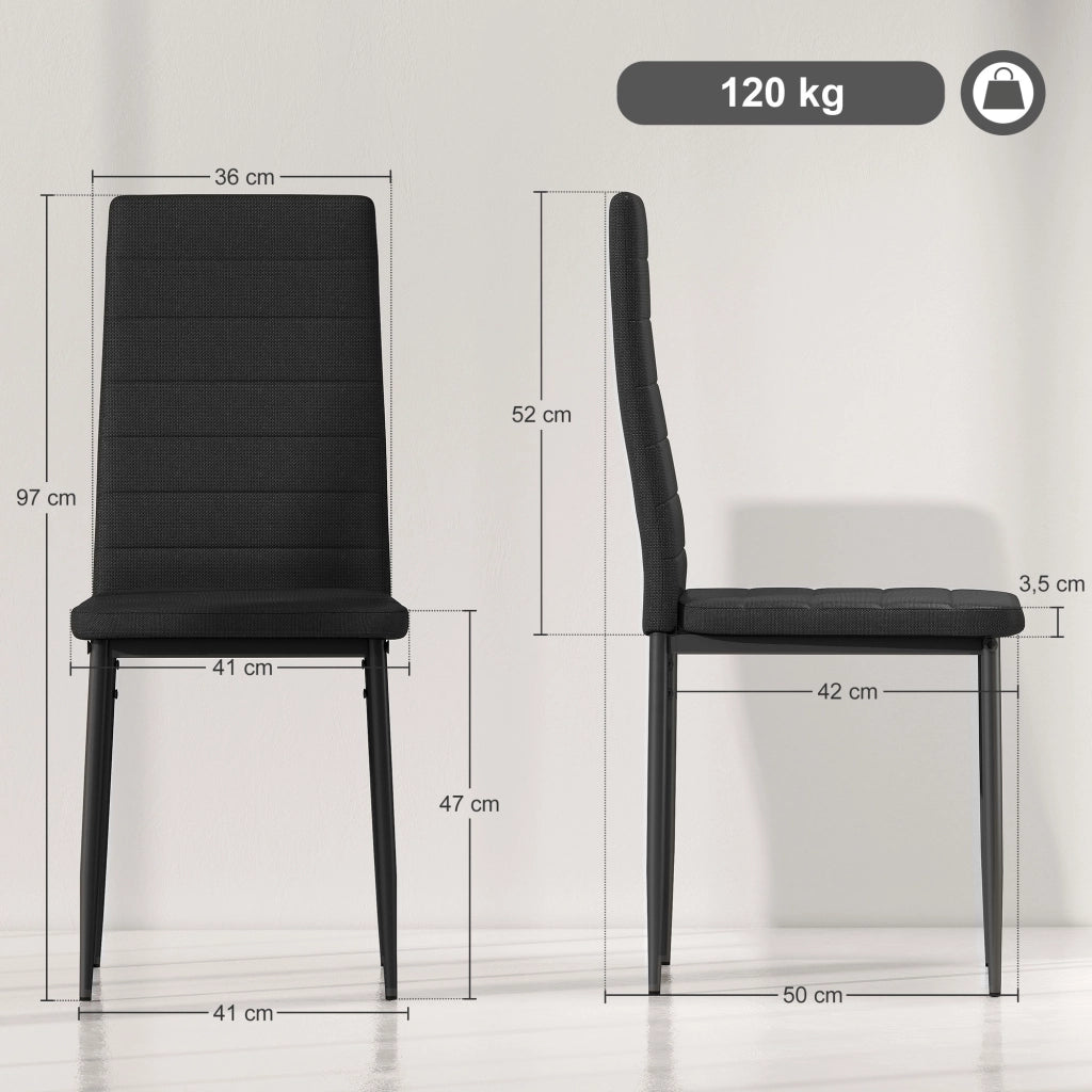 Set 6 Sedie da Pranzo Moderne Imbottite in Tessuto con Schienale Alto e Gambe in Metallo ¨C Zephmum ¨C Nero 41x50x97 cm