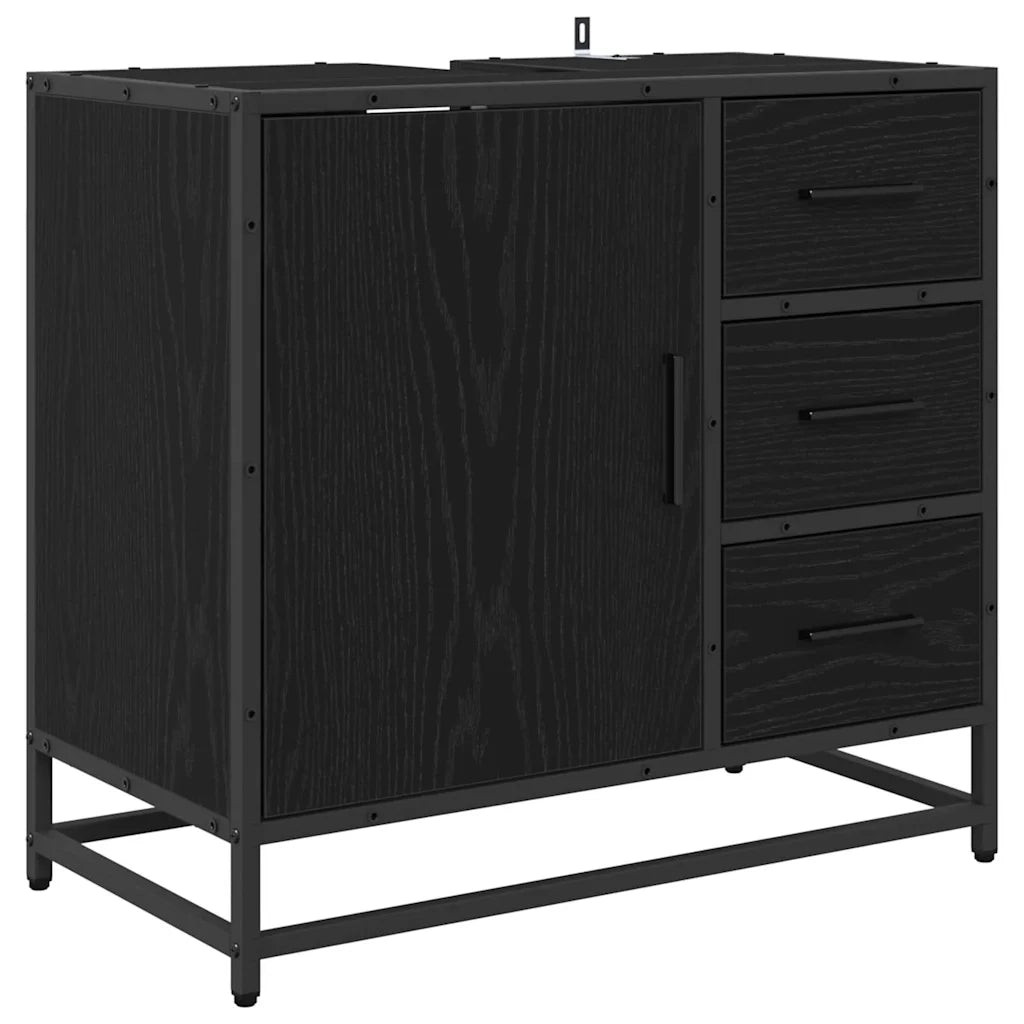 Set di mobili per il bagno 2 pcs Rovere Nero Legno multistrato