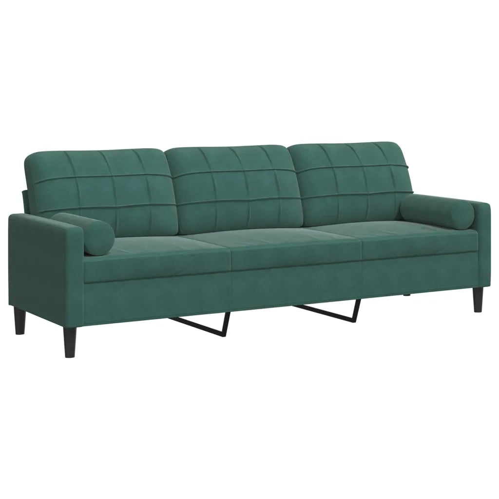 Divano a 3 Posti con Cuscini Verde Scuro 210 cm in Velluto 3278241