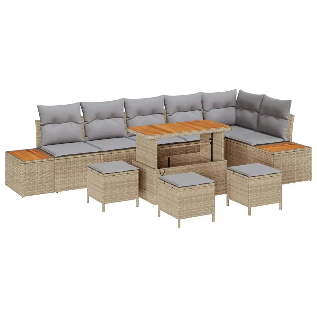 Set Divano da Giardino 10 pcs Beige polyrattan