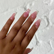 Nagelli per manicure francese - Plaknageli quadrati di medie dimensioni - 24 pezzi - Fiori ombreggiati - Incluso laccio per unghie - Forma perfetta per le unghie - Falsi unghie