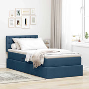 Letto con contenitore e LED con led Blu 90 x 190 cm Tessuto