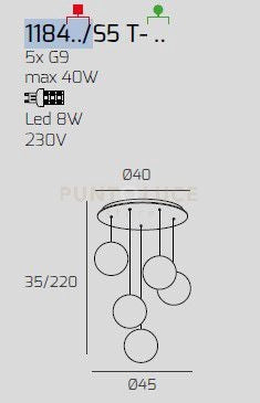 SOSPENSIONE OTTONE SAT. 5 LUCI TONDA VETRI FU + RA + OR + AM + TR 1184OS-S5 T-MC