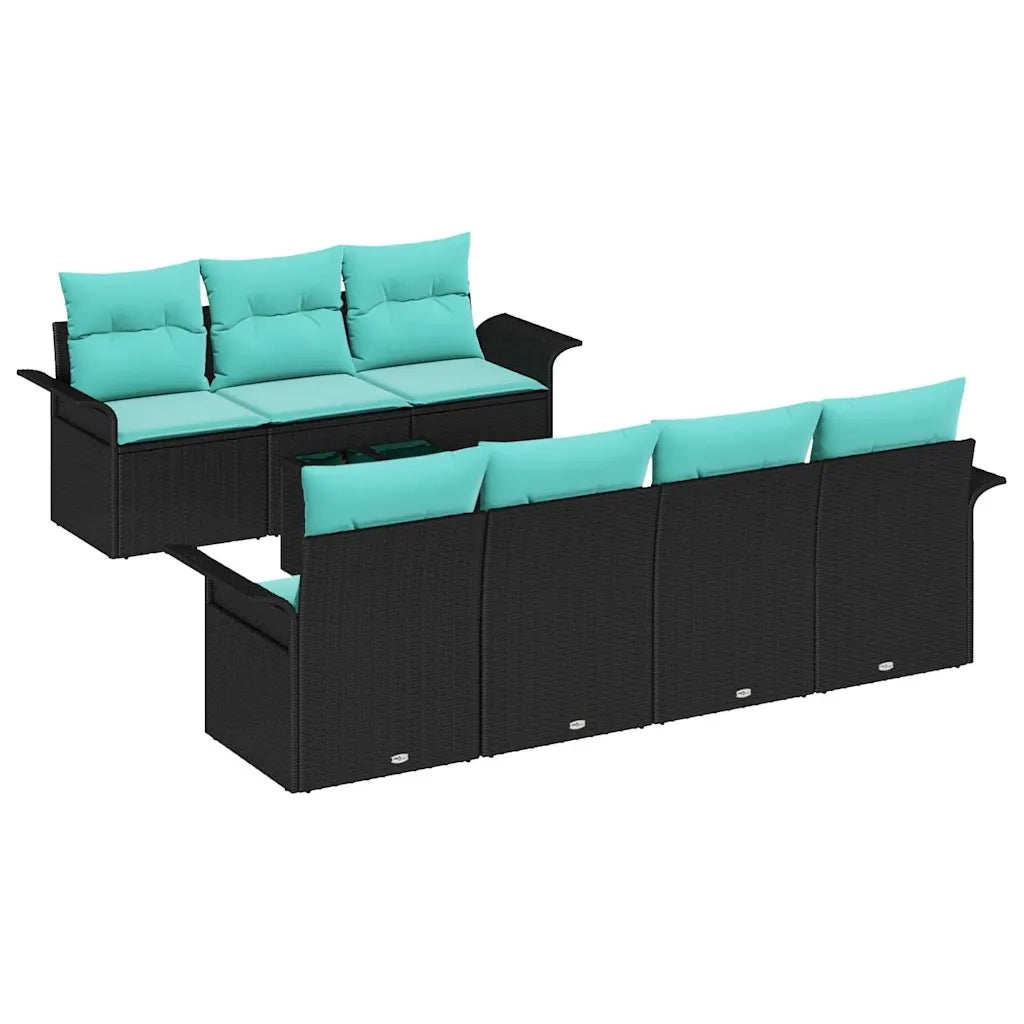 Set Divano da Giardino 8 pcs Nero e Turchese polyrattan 3353945