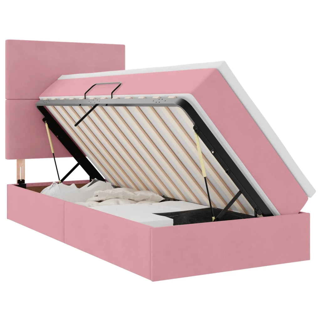 Letto con contenitore e LED con led Rosa 90 x 190 cm Velluto