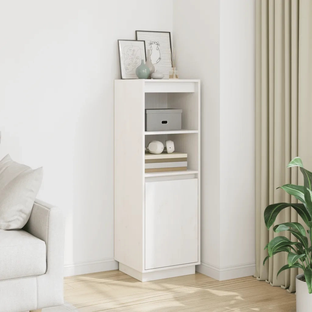 Credenza Bianca 37x34x110 cm in Legno Massello di Pino 813516