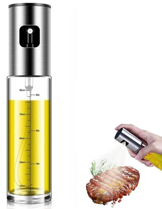 Spruzzatore di olio per cucina, 100 ml, spray per insaporire, per grigliare, olio d'oliva, flacone in vetro, per cucina, cottura, insalata, pane tostato, barbecue