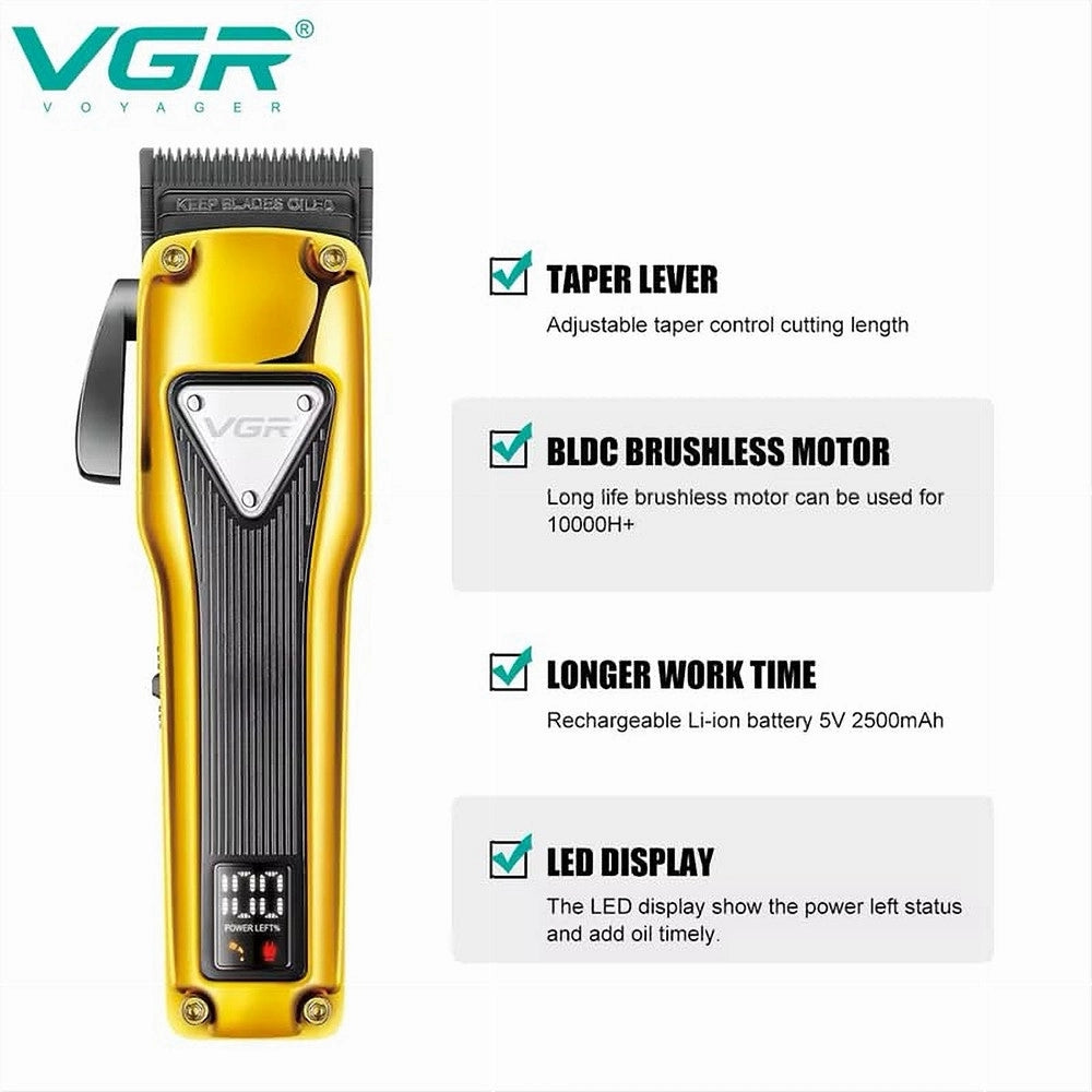Tagliacapelli Professionale In Metallo A Batteria Display Digitale Usb Vgr V137