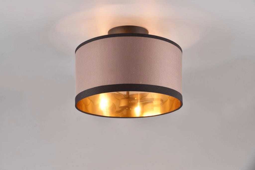 DAVOS PLAFONIERA METALLO NERO PARALUME TORTORA E ORO D. 30CM 2 LUCI ATTACCO E14
