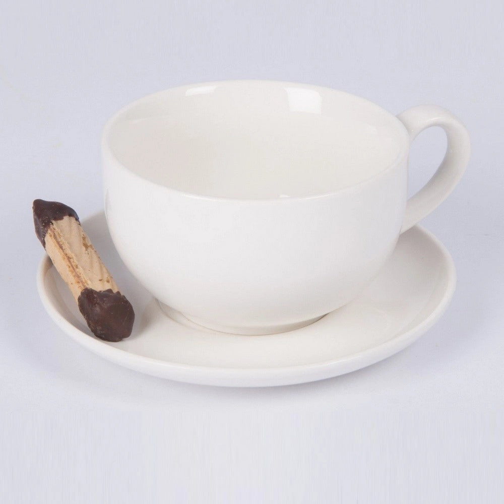 Trade Shop - Set 8 Pezzi Per Colazione Cappuccino 4 Tazze 200 E 4 Piattini Porcellana Bianca -
