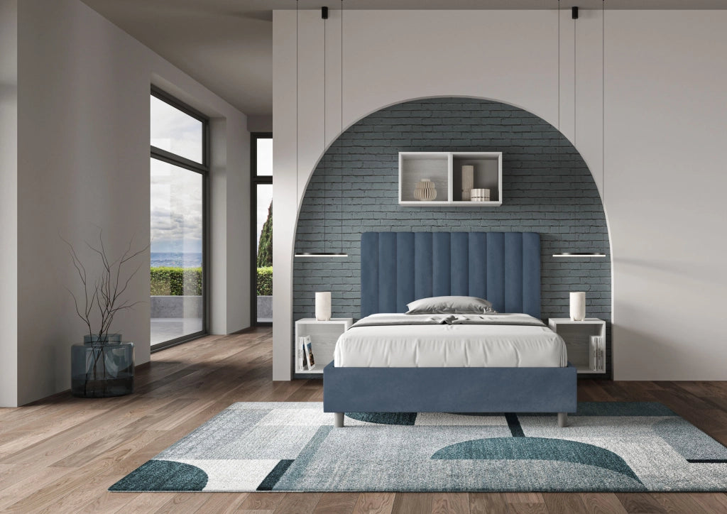 BS COM Letto una piazza e mezza contenitore imbottito 120x210 microfibra blu