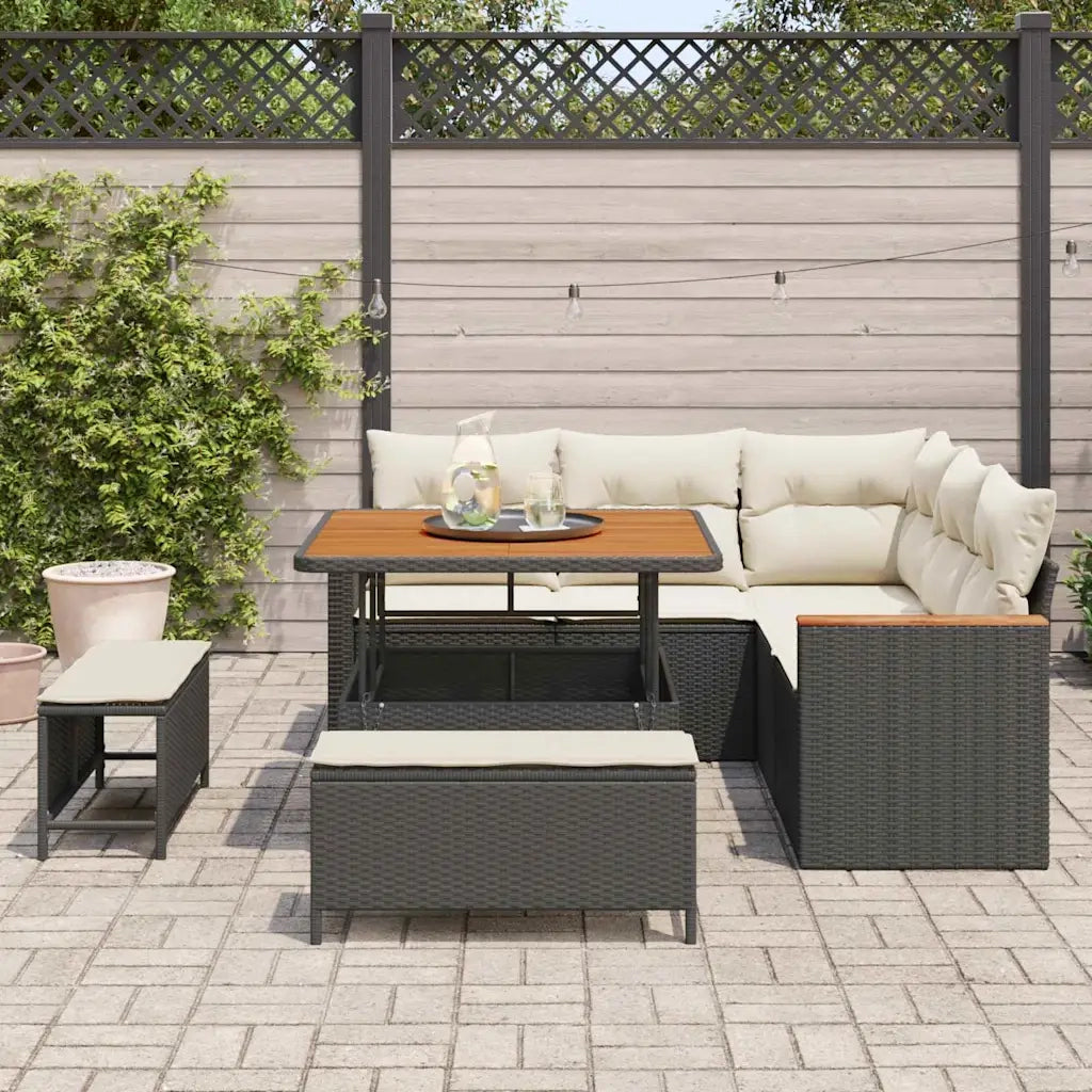 Set Divano da Giardino 8 pcs Nero polyrattan