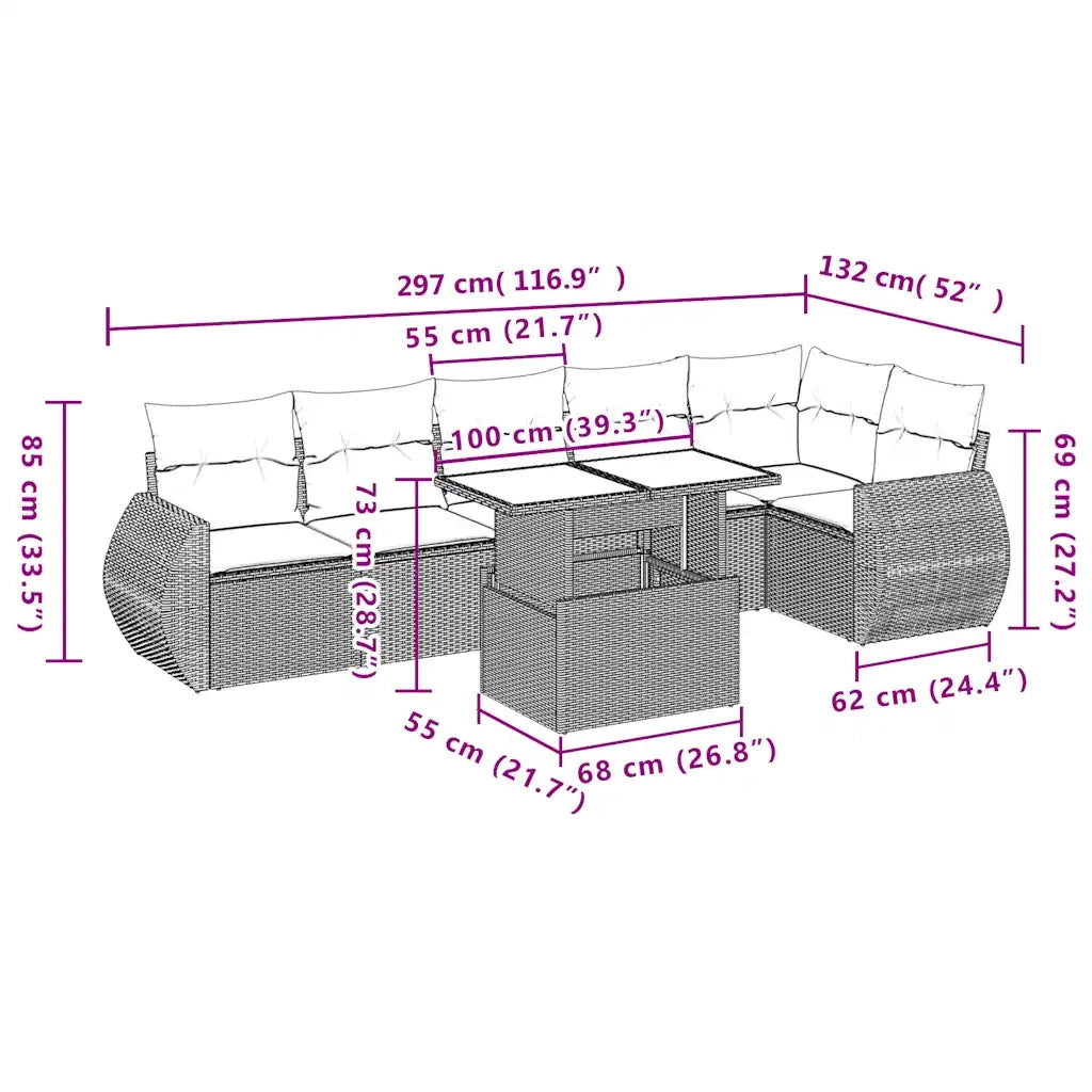 Set Divani da Giardino 7 pz con Cuscini Grigio in Polyrattan 3268551