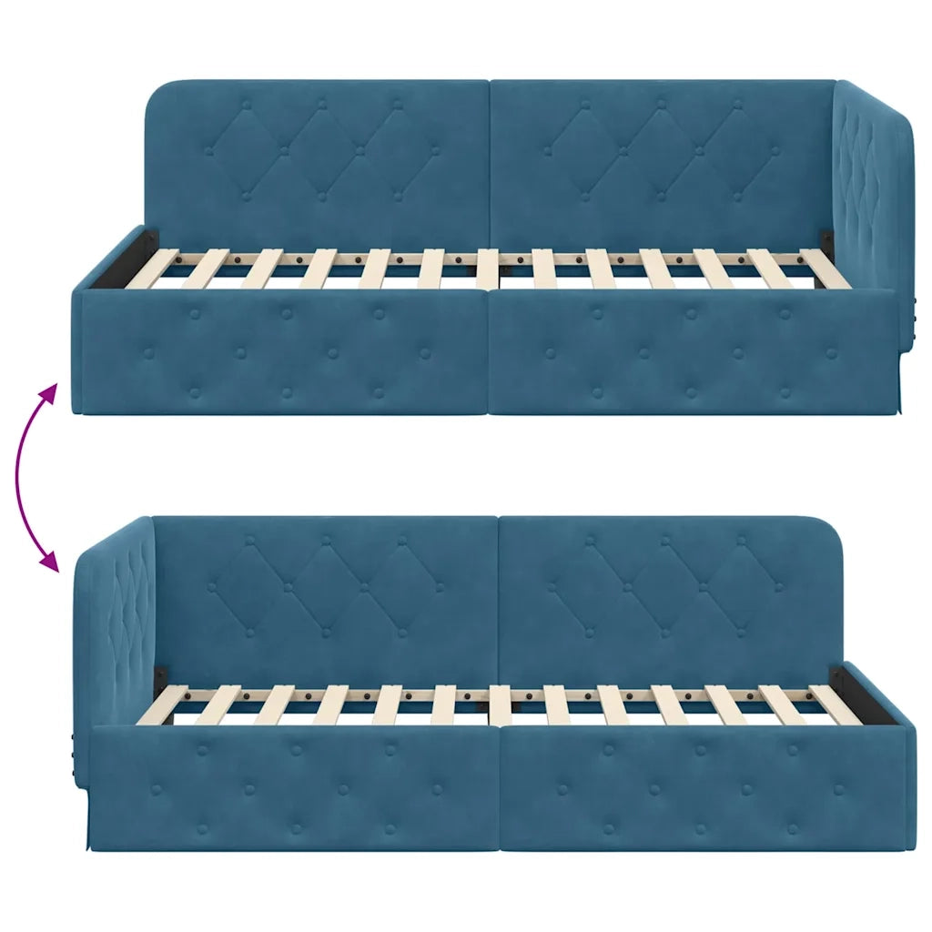 Cornice del letto ad angolo Blu 90 x 200 cm Velluto 42016532