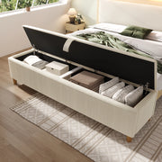 PANCA CONTENITORE 145 cm in cordoncinio beige con sollevamento idraulico