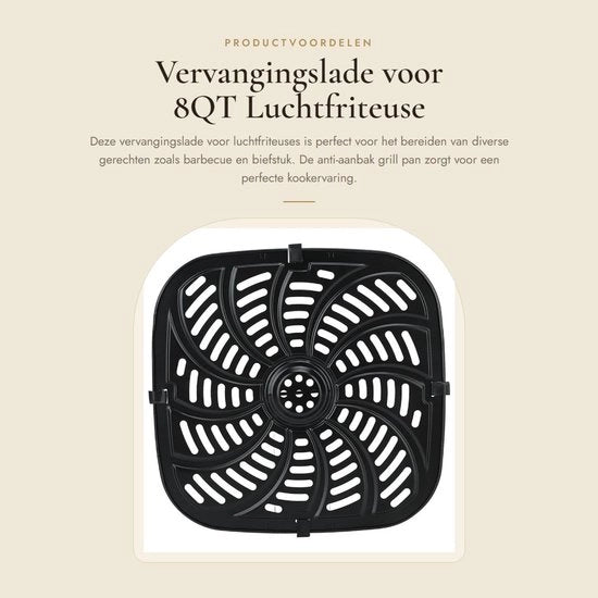 Ladello di ricambio per friggitrice a gas 8QT - Piastra griglia antiscivolo - Parafango in gomma - Cottura sicura - Acciaio duraturo - 25,5x25cm - Piastra griglia per friggitrice