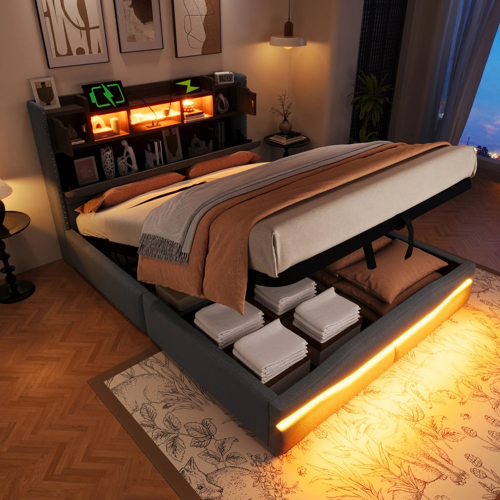 letto imbottito lino grigio 140 x 200 cm