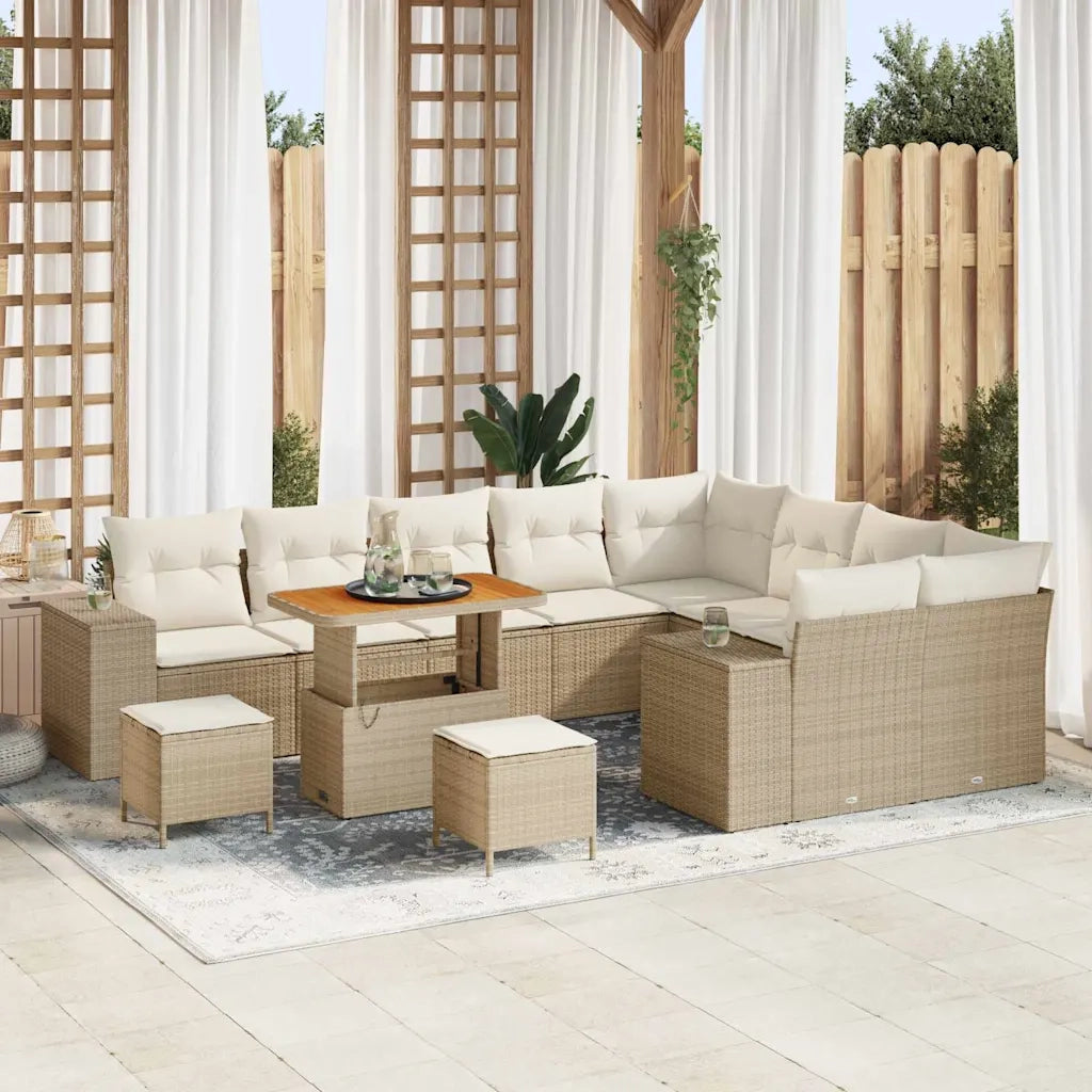 Set Divano da Giardino con cuscino 12 pcs Beige polyrattan 3362046