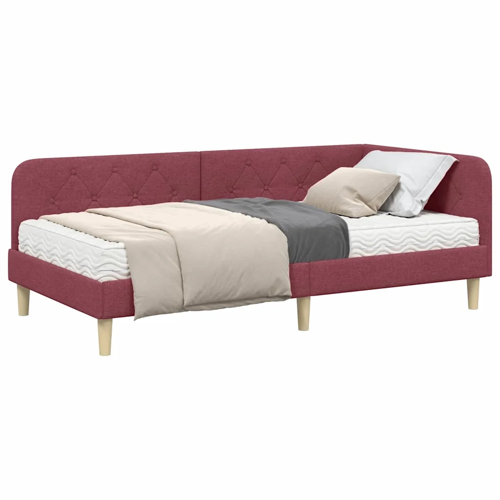 Cornice del letto ad angolo Rosso Vino 90 x 200 cm Tessuto