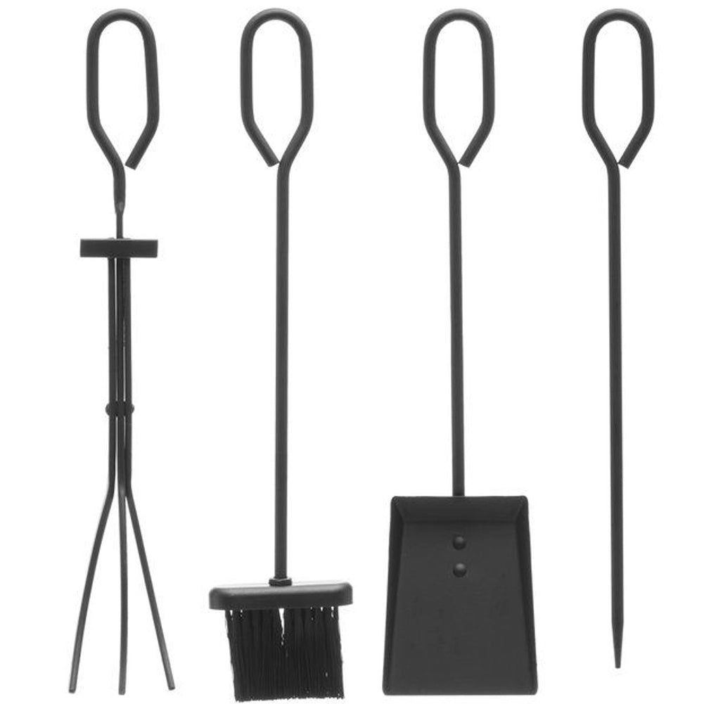 Kit 4 Pezzi Accessori Camino in Ferro Battuto Nero Classico Supporto Stand in Ferro