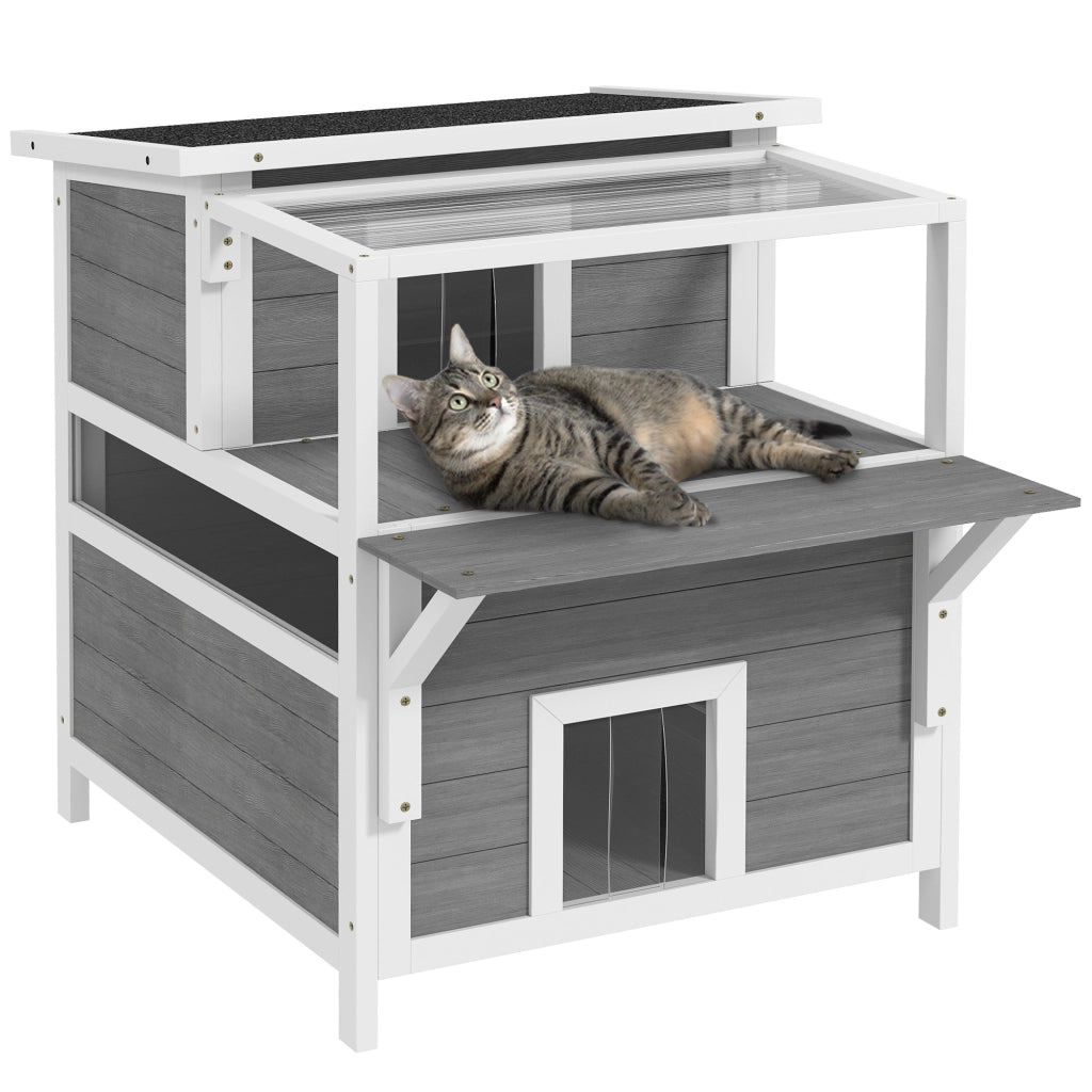 Casetta per gatti a 2 piani con balcone ¨C Minimal ¨C Grigio chiaro