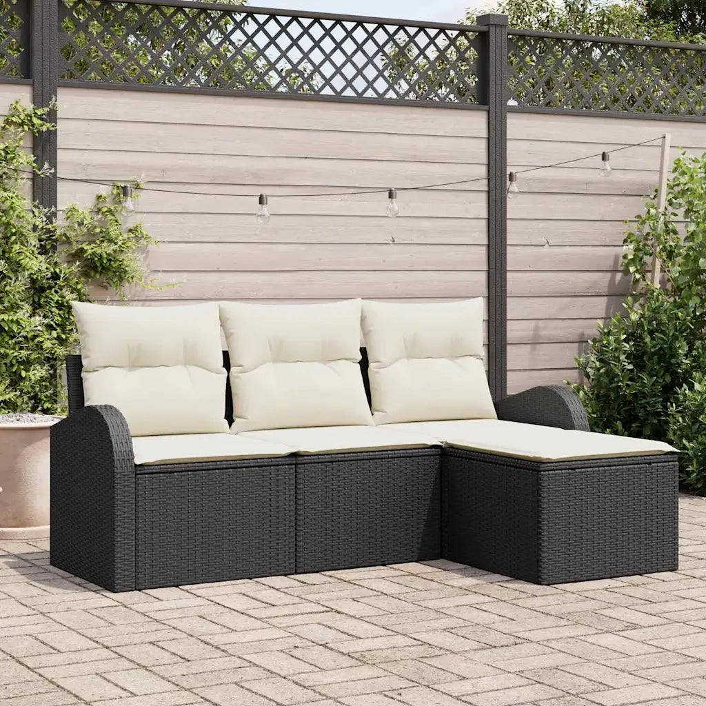 Set di divani con cuscino 4 pcs Nero e Bianco polyrattan