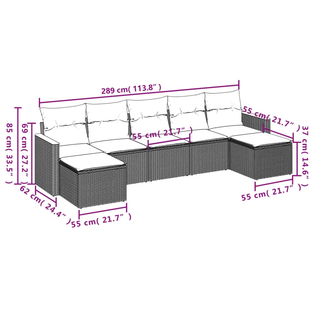 Set Divani da Giardino con Cuscini 7pz Nero Polyrattan 3226231