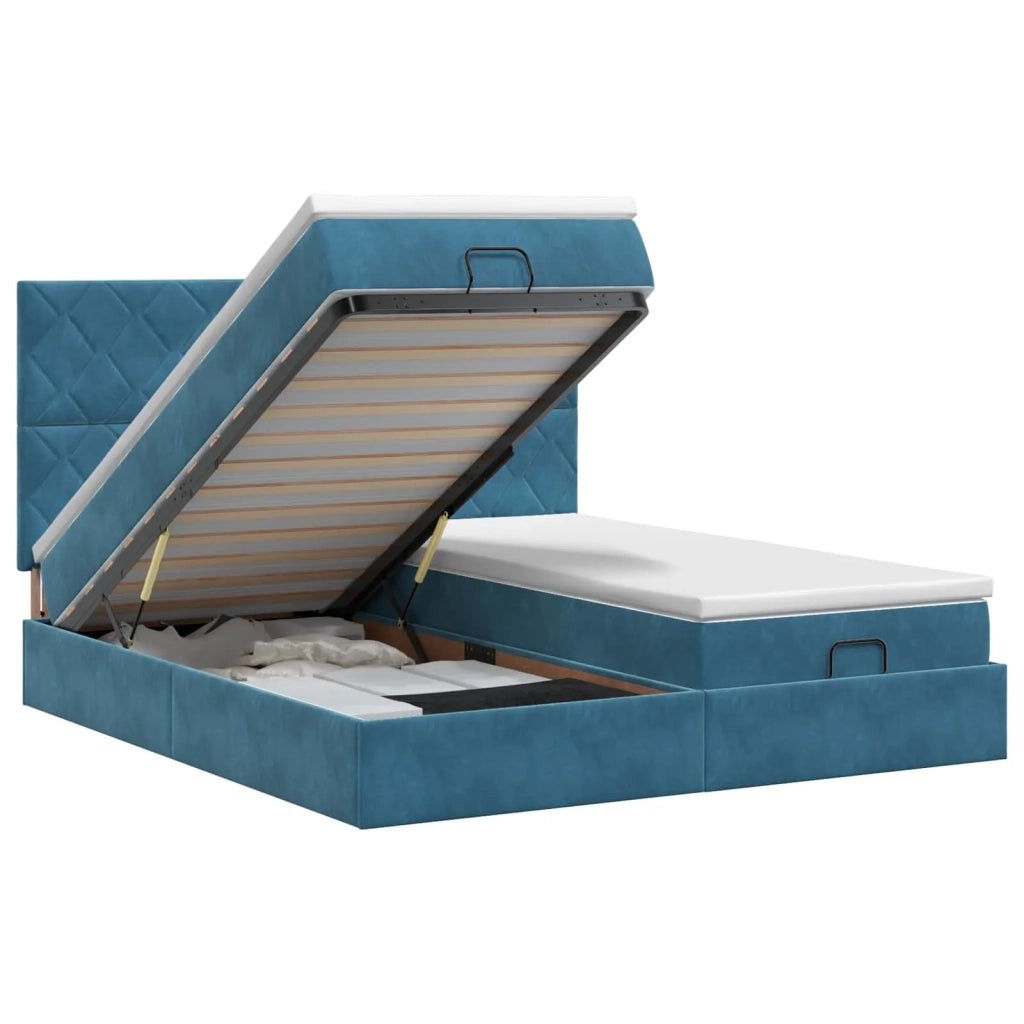 Letto ottomano con materasso 2 pz Blu Scuro Velluto 3457942