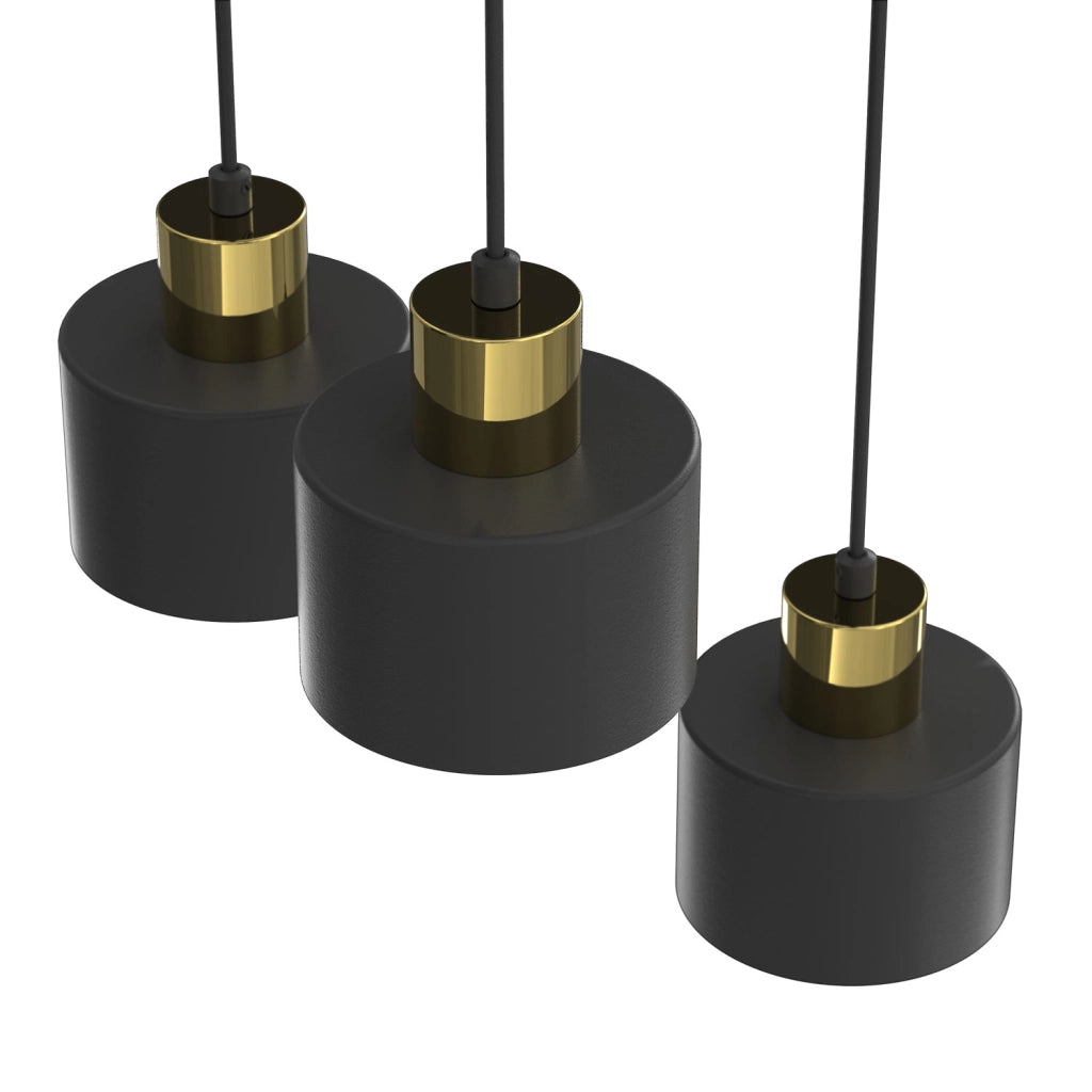 Lampada a sospensione Parkla 3xE27 nero oro cilindrica