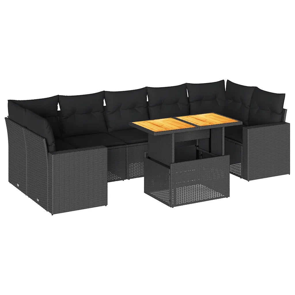 Set Divani da Giardino con Cuscini 8 pz Nero in Polyrattan 3327009