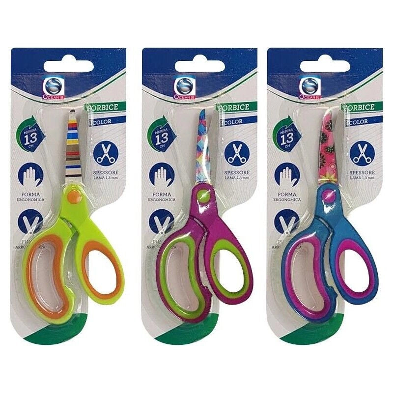 FORBICE BICOLOR CON PUNTA ARROTONDATA 13 CM CON MANICO IN PLASTICA BICOLOR